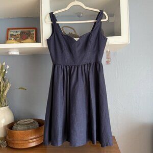 Lynn Lugo Silk Fit & Flare Dress Navy Blue Party Cocktail Made in USA